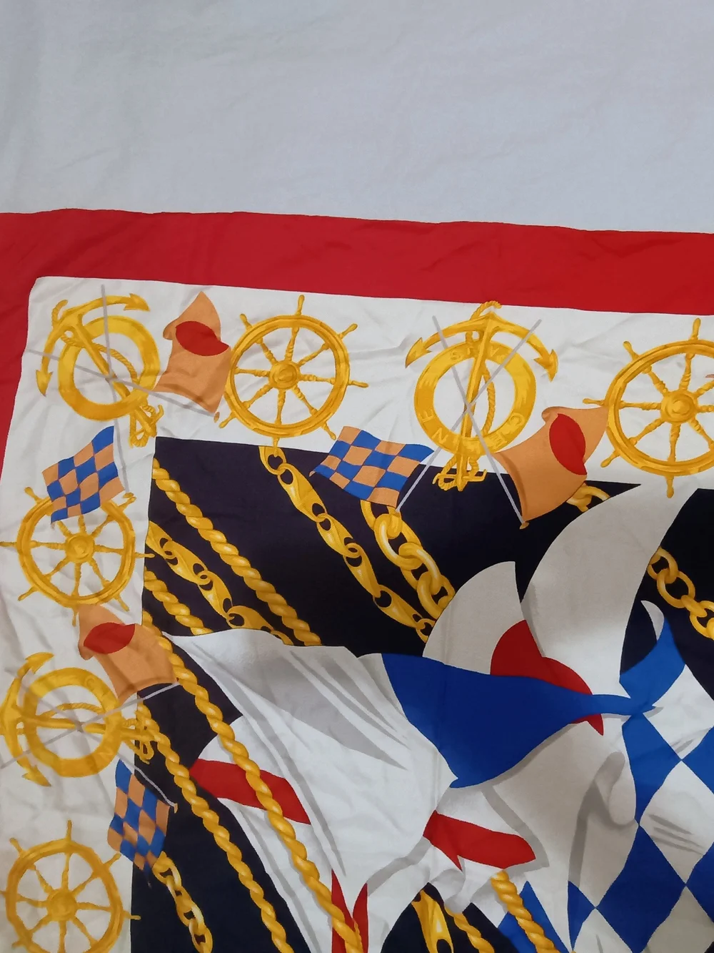 Celine Red, Navy, White & Gold Nautical Silk Scarf